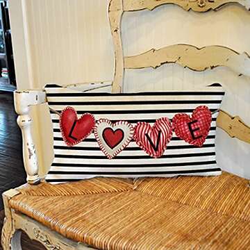 GEEORY Valentines Day Pillow Cover 12x20 inch Farmhouse Valentines Day Decor for Home Red Love Heart...