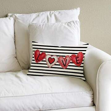 GEEORY Valentines Day Pillow Cover 12x20 inch Farmhouse Valentines Day Decor for Home Red Love Heart Valentine Lumbar Pillows Decorative Throw Pillows Valentines Day Decorations