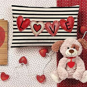 GEEORY Valentines Day Pillow Cover 12x20 inch Farmhouse Valentines Day Decor for Home Red Love Heart Valentine Lumbar Pillows Decorative Throw Pillows Valentines Day Decorations