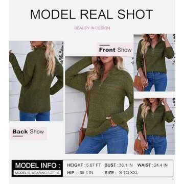 Dokotoo Green Sweaters for Women Long Sleeve Casual Waffle Knit Tops for Women Fashion 2024 1/4 Zip ...