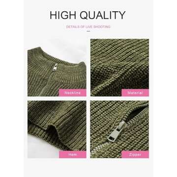 Dokotoo Green Sweaters for Women Long Sleeve Casual Waffle Knit Tops for Women Fashion 2024 1/4 Zip Pullover Chunky Sweaters Warm Cozy Fall Winter Outfits Clothes Medium