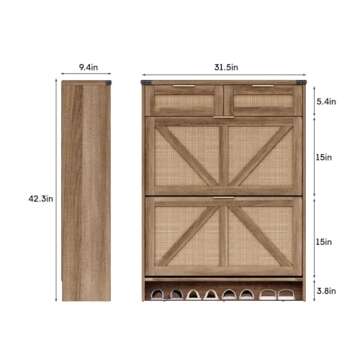 Shoe Storage Cabinet with 2 Flip Drawers & 2 Drawers,Shoe Cabinet Storage with Legs for Entryway,Fre...