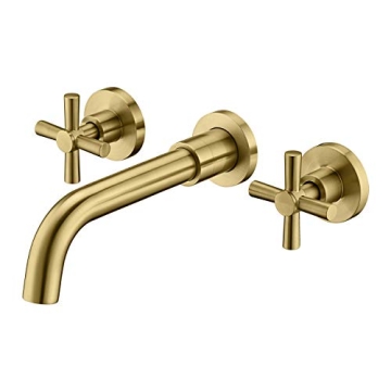 Brushed Brass Wall Mount Bathroom Faucet with Solid Construction and Style