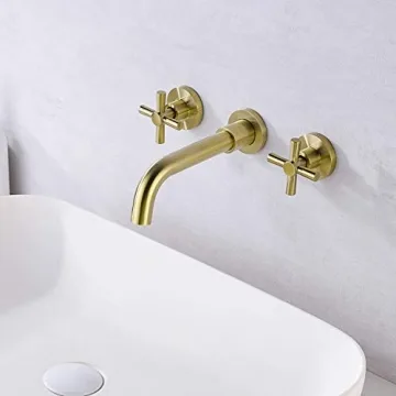 Brushed Brass Bathroom Faucet with Two Handles and Valve
