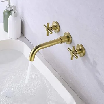 Brushed Brass Bathroom Faucet with Two Handles and Valve