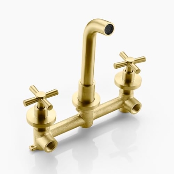 Brushed Brass Bathroom Faucet with Two Handles and Valve