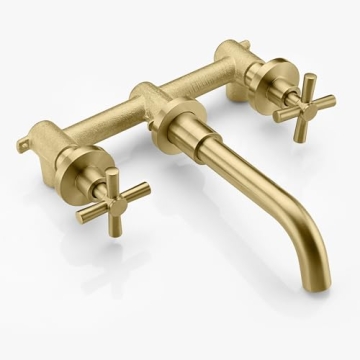 Brushed Brass Bathroom Faucet with Two Handles and Valve