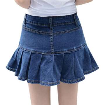 Yeokou Women's Casual Slim A-line Pleated Ruffle Short Mini Denim Skirts (X-Large, Blue)