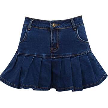 Yeokou Women's Casual Slim A-line Pleated Ruffle Short Mini Denim Skirts (X-Large, Blue)