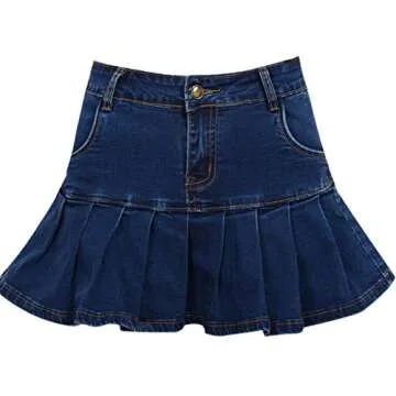 Yeokou Women's Casual Slim A-line Pleated Ruffle Short Mini Denim Skirts (X-Large, Blue)