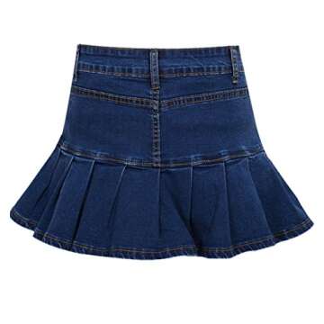Yeokou Women's Casual Slim A-line Pleated Ruffle Short Mini Denim Skirts (X-Large, Blue)