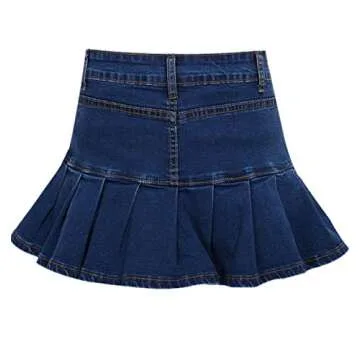 Yeokou Women's Casual Slim A-line Pleated Ruffle Short Mini Denim Skirts (X-Large, Blue)