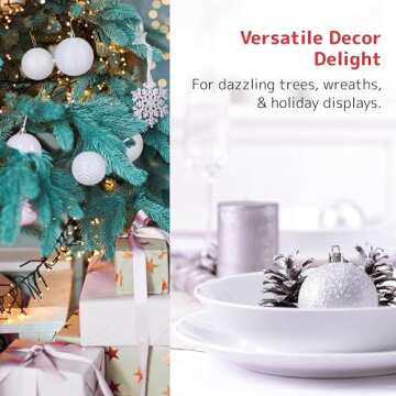 Prextex White Christmas Ornaments Balls - 36 pcs White Christmas Ornaments Decorations - Shatterproof Xmas Tree Ornaments with Hanging Loops for Holiday, Wreath, Party Decor (6 Styles, 3 Sizes)
