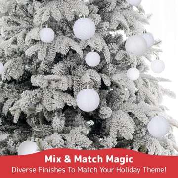Prextex White Christmas Ornaments Balls - 36 pcs White Christmas Ornaments Decorations - Shatterproof Xmas Tree Ornaments with Hanging Loops for Holiday, Wreath, Party Decor (6 Styles, 3 Sizes)