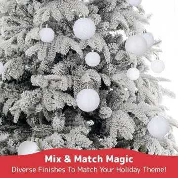 Prextex White Christmas Ornaments Balls - 36 pcs White Christmas Ornaments Decorations - Shatterproof Xmas Tree Ornaments with Hanging Loops for Holiday, Wreath, Party Decor (6 Styles, 3 Sizes)