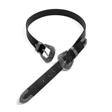 Western Belts for Women, Vintage Design Leather Belt with Western-style Buckle, Black Waist Belt for...