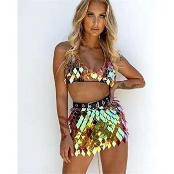 Salliy Boho Body Chain Bra Gold Sexy Rhinestone Bikini Bra Body Halter Backless Sequins Chain Bra Be...