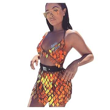 Salliy Boho Body Chain Bra Gold Sexy Rhinestone Bikini Bra Body Halter Backless Sequins Chain Bra Beach Body Accessories Jewelry for Women and Girls (Gold Jacket)