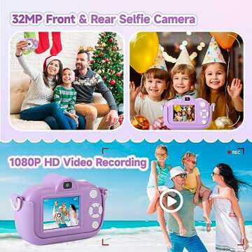 Kids Camera Toddler Toys for Girls Boys, YEEHAO 32MP Dual Lens Digital Camera for 3 4 5 6 7 8 9 Year Old Girl Christmas Birthday Gifts, 1080P Selfie Video Camera for Kids with 32GB SD Card