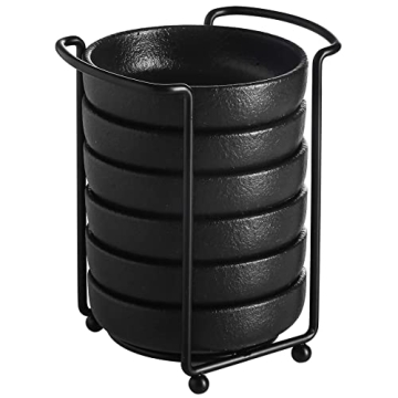 YJR Ceramic Japanese Dipping Bowls Set of 6 with Metal Stand - Elegant & Functional