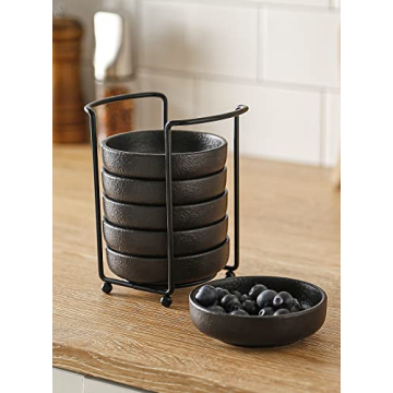 YJR Ceramic Japanese Dipping Bowls Set with Stand - Elegant & Durable
