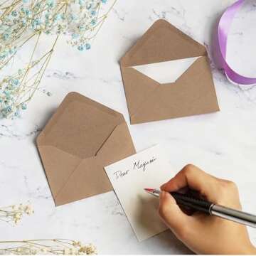 Gift Card Envelopes - 100-Count Mini Envelopes, Kraft Paper Business Card Envelopes, Bulk Tiny Envelope Pockets for Small Note Cards, Brown, 4 x 2.7 Inches
