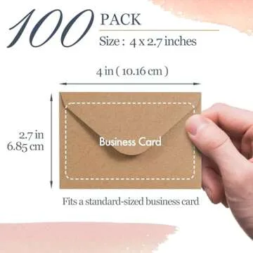 Gift Card Envelopes - 100-Count Mini Envelopes, Kraft Paper Business Card Envelopes, Bulk Tiny Envelope Pockets for Small Note Cards, Brown, 4 x 2.7 Inches