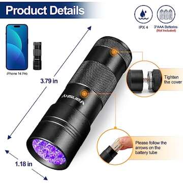 Black Light UV Light Flashlight: Vansky 395nm 12 LED 2 Pack Ultraviolet Blacklight Flashlight Mini Powerful Pet Urine Detector for Dog/Cat, Carpet Dry Stains Detection, Spot Scorpions, Resin Curing