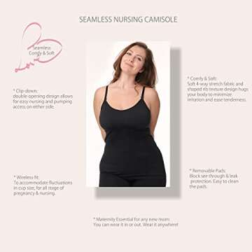 Under Control Nursing Cami Tank Tops for Breastfeeding Women Nursing Tops Maternity Shirts, Camisoles with Built in Bra 3Pack (as1, Alpha, l, Regular, Regular, Pink/Navy/Black)