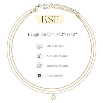 KSF Layered Initial Necklace for Women - Dainty 14K Gold Plated Initial Necklace A-Z Pendant Choker Necklace Trendy Cute Cubic Zirconia Letter Gold Necklace Stack Birthday Gifts for Women Jewelry