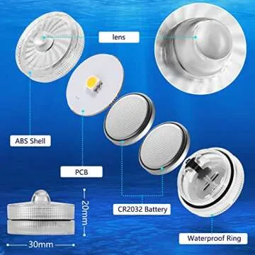 HL Submersible LED Light,White Small LED Light,100 Hours Waterproof Flameless Led Lights Battery Powered for Wedding Home Vase Festival Party Decoration 12pcs (Built-in 24 Batteries)