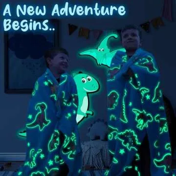 Dinosaur Glow in the Dark Blanket for Kids, Soft Plush Blanket