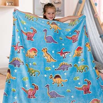 Dinosaur Glow in the Dark Blanket for Kids, Soft Plush Blanket