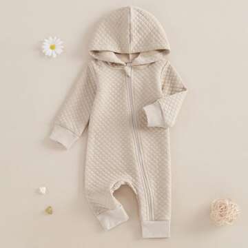 Newborn Baby Boy Girl Fall Winter Clothes Zipper Hooded Romper Cute Long Sleeve Jumpsuit Warm One Pi...