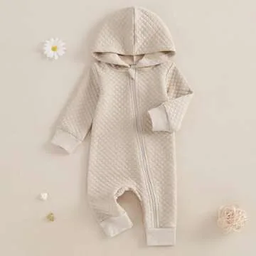 Newborn Baby Boy Girl Fall Winter Hooded Romper - Cute Zipper Outfit