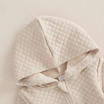 Newborn Baby Boy Girl Fall Winter Clothes Zipper Hooded Romper Cute Long Sleeve Jumpsuit Warm One Piece Outfit (Solid Beige, 0-3 Months)