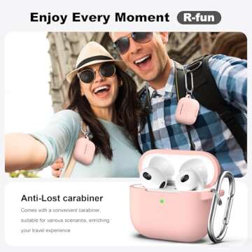 R-fun Compatible with AirPods 3 Case Cover, Silicone Protective Accessories Skin with Keychain Compa...