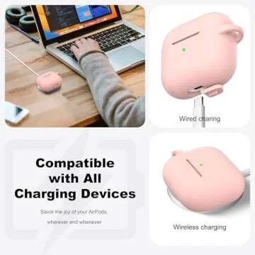 R-fun Compatible with AirPods 3 Case Cover, Silicone Protective Accessories Skin with Keychain Compatible with Apple AirPod 3rd Generation 2021 for Women Men Girls Boys,Front LED Visible,Sand Pink