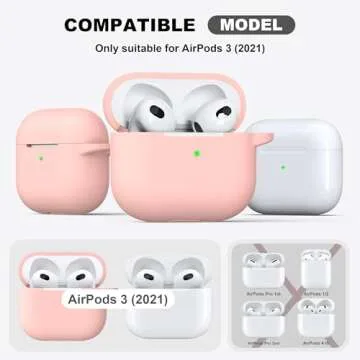 R-fun Compatible with AirPods 3 Case Cover, Silicone Protective Accessories Skin with Keychain Compatible with Apple AirPod 3rd Generation 2021 for Women Men Girls Boys,Front LED Visible,Sand Pink