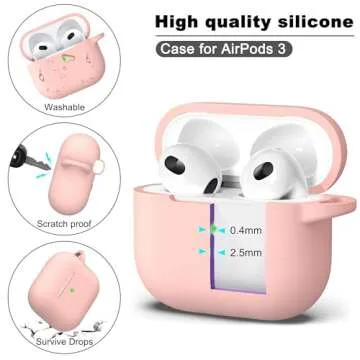 R-fun Compatible with AirPods 3 Case Cover, Silicone Protective Accessories Skin with Keychain Compatible with Apple AirPod 3rd Generation 2021 for Women Men Girls Boys,Front LED Visible,Sand Pink
