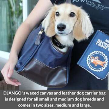 DJANGO Dog Carrier Bag - Waxed Canvas and Leather Soft-Sided Pet Travel Tote with Bag-to-Harness Saf...
