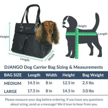 DJANGO Dog Carrier Bag - Waxed Canvas and Leather Soft-Sided Pet Travel Tote with Bag-to-Harness Safety Tether & Secure Zipper Pockets (Medium, Navy Blue)