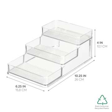 iDesign Recycled Plastic 3-Tier Stadium Spice Rack Organizer for Kitchen, Fridge, Freezer, Pantry an...