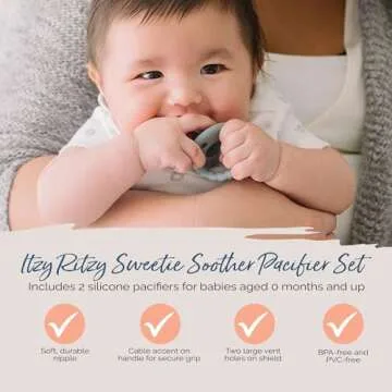 Itzy Ritzy Silicone Pacifiers for Newborn - Sweetie Soother Pacifiers Feature Collapsible Handle & Two Air Holes for Added Safety; for Ages Newborn and Up, Set of 2 in Dark Gray & Yellow