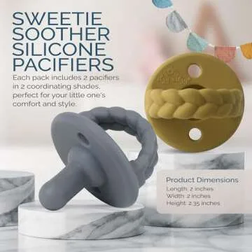 Itzy Ritzy Silicone Pacifiers for Newborn - Sweetie Soother Pacifiers Feature Collapsible Handle & Two Air Holes for Added Safety; for Ages Newborn and Up, Set of 2 in Dark Gray & Yellow