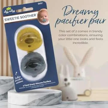 Itzy Ritzy Silicone Pacifiers for Newborn - Sweetie Soother Pacifiers Feature Collapsible Handle & Two Air Holes for Added Safety; for Ages Newborn and Up, Set of 2 in Dark Gray & Yellow