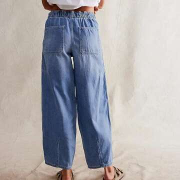 Ainangua Silverton Barrel Jeans for Women Trendy Vintage Denim Wide Leg Pants Casual Cropped Baggy J...