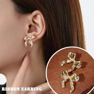 Charming Gold Bow Earrings Set for Elegant Women