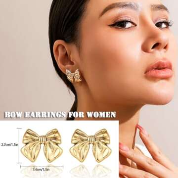 GIFIKOI Gold Bow Earrings for Women Classic Ribbon Bow Stud Earring Set