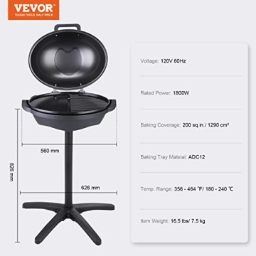 VEVOR Electric Grill 1800W Portable BBQ for Outdoor Cooking